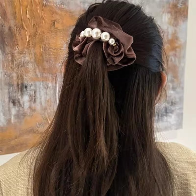 Anillo de cabello de perla de terciopelo, elegante femenina, cuerda de cabello de cola de cabello baja, alta elasticidad no dañando la banda para el cabello.