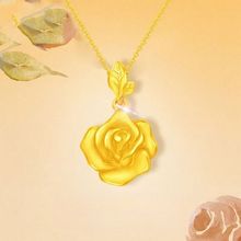 越南沙金玫瑰花朵仿真吊坠高级感项链浪漫镀金锁骨链首饰厂家直销