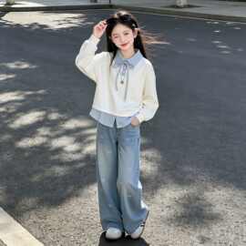 女童秋套装超火2026新款中大童小女孩卫衣牛仔裤儿童童装洋气衣服