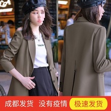 咖色小西服外套女韩版宽松后背开叉学生西装外套中长款秋装上衣潮