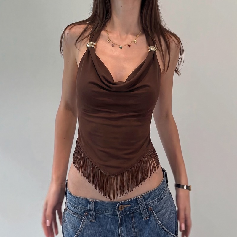 2026 nuevo estilo de moda de verano de ropa de mujer transfronteriza cuello swing cuello de diseño de correa delgada chaleco pequeño chaqueta al por mayor image 1