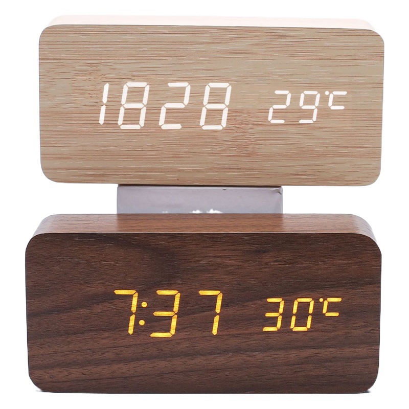 Creative Multifunctional Voice-Activated Wooden Clock Home Simple Wooden Clock Multifunctional Student Gift Electronic Clock
