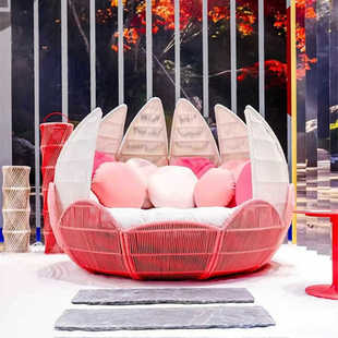 Outdoor Rattan Sofa Tables and Chairs Creative Petal Chairs Lotus Bed Waterproof Sun Protection Courtyard Hotel Rattan Chair Furniture