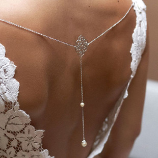 European and American Cross-Border Hot-Selling Jewelry Simple and Fashionable Back Chain Antique Style Long Pearl Back Jewelry Women's Bodychain