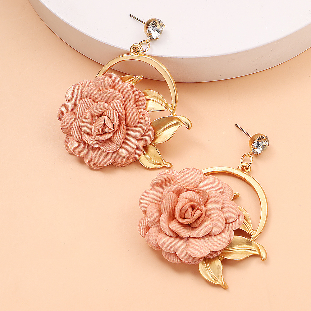 Autumn And Winter New Fabric Flower Earrings Multi-layer Petal Pasting Ethnic Flower Earrings display picture 10
