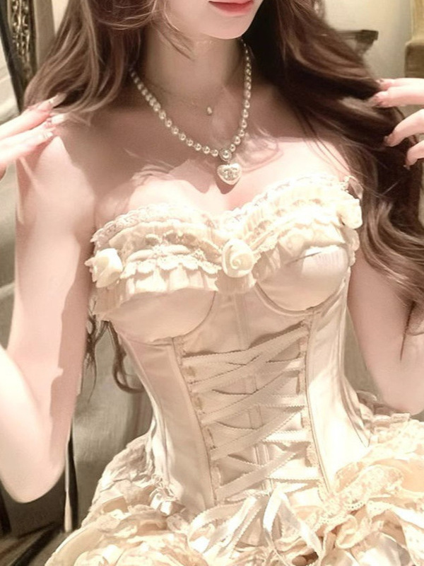 高级感人间富贵花甜美设计蝴蝶结吊带上衣蓬蓬蛋糕半身裙两件套|undefined
