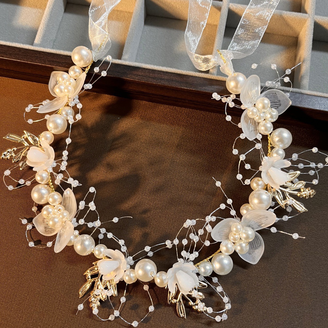 Children's cute golden headband pearl for bride