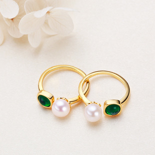 Pearl Jewelry Wholesale 6mm White Round Beads Zhuji Copper Gold-Plated Ring Live Broadcast Selection Freshwater Pearl Ring for Women