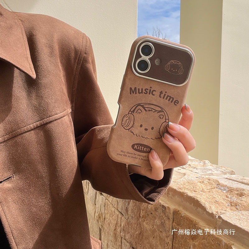 Japanese and Korean Suitable for Apple 17Promax Mobile Phone Case 16 Large Windows Autumn and Winter 15 Headphones Kitten 14Plus Cute 13