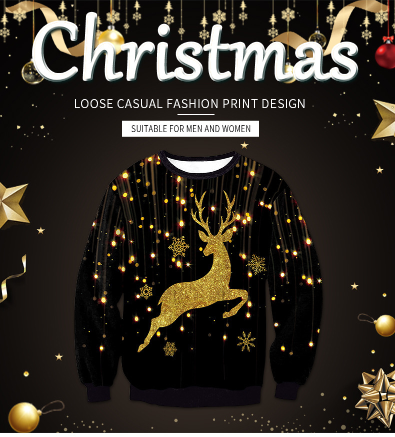 Nieuwe kleding Kerst Elanden 3D digitaal printen ronde hals trui casual koppeloutfit_voghion.com