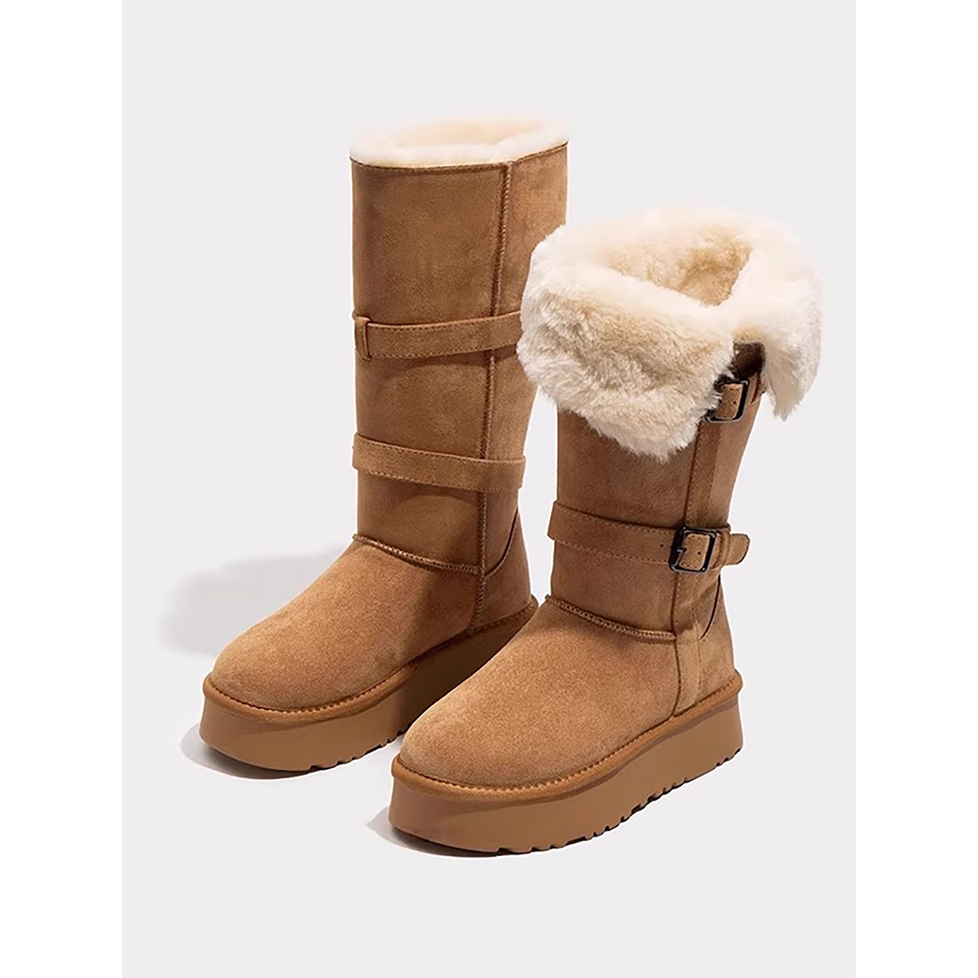 Warm gray thick-soled snow boots for women 2025 new winter velvet…