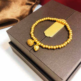 足金999纯黄金古风手链复古金珠手串莲花莲蓬黄金珠子两世欢手链