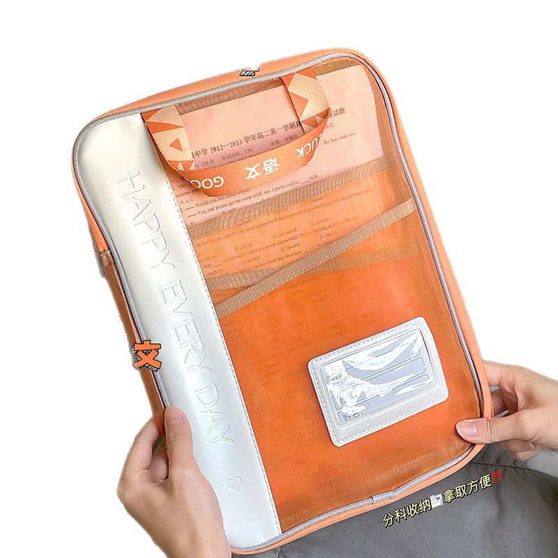 Bolsa de estudio en forma de L bolsa de sujeción bolsa de sujeción de cuatro capas gruesa bolsa de clasificación de sujeción estudiantes bolsas de mano de malla transparentes tridimensionales