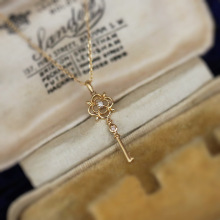 日系轻奢S925纯银镀14K金钥匙项链复古小众设计感锁骨链ins吊坠女