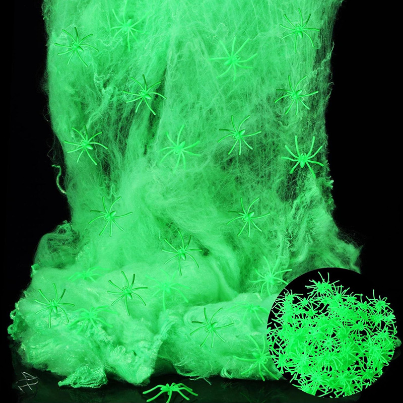 Cross-Border New Halloween Luminous Spider Cotton with Luminous Spider Decorations for Party, Haunted House, and Escape Room Scene Setup