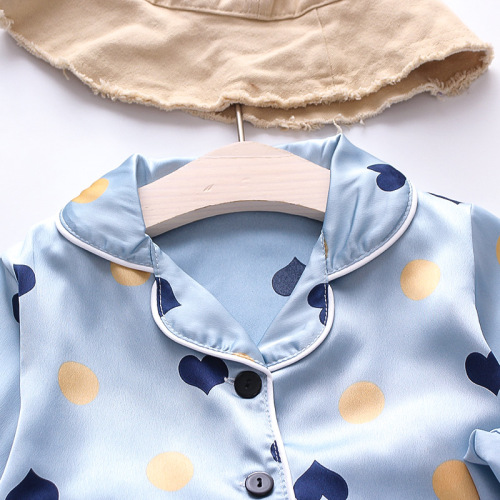 CA64 one piece drop shipping Chinese New Year style children's home clothes long-sleeved casual fashion baby love pajamas two-piece set