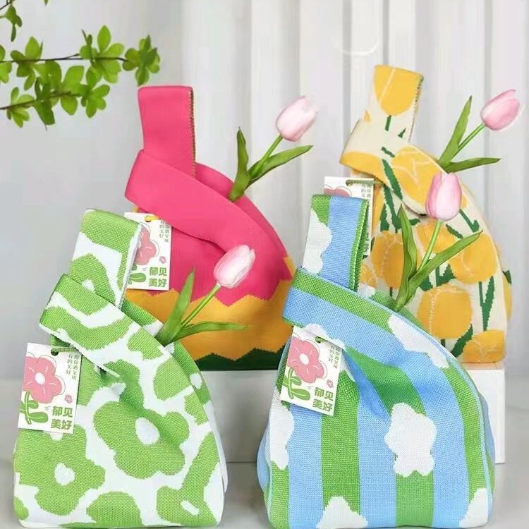 Baby Birthday Souvenir Knitted Bag Knitted Gift Bag Kidsren's First Birthday Party Tote Bag Knitted Bag Fashionable and Casual