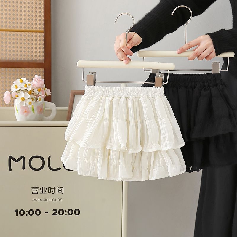 Girls' Fried Butt Skirt Chiffon Culottes Fashionable 2024 Summer New Baby Girl Tutu Skirt Sweet Half-length Princess Skirt