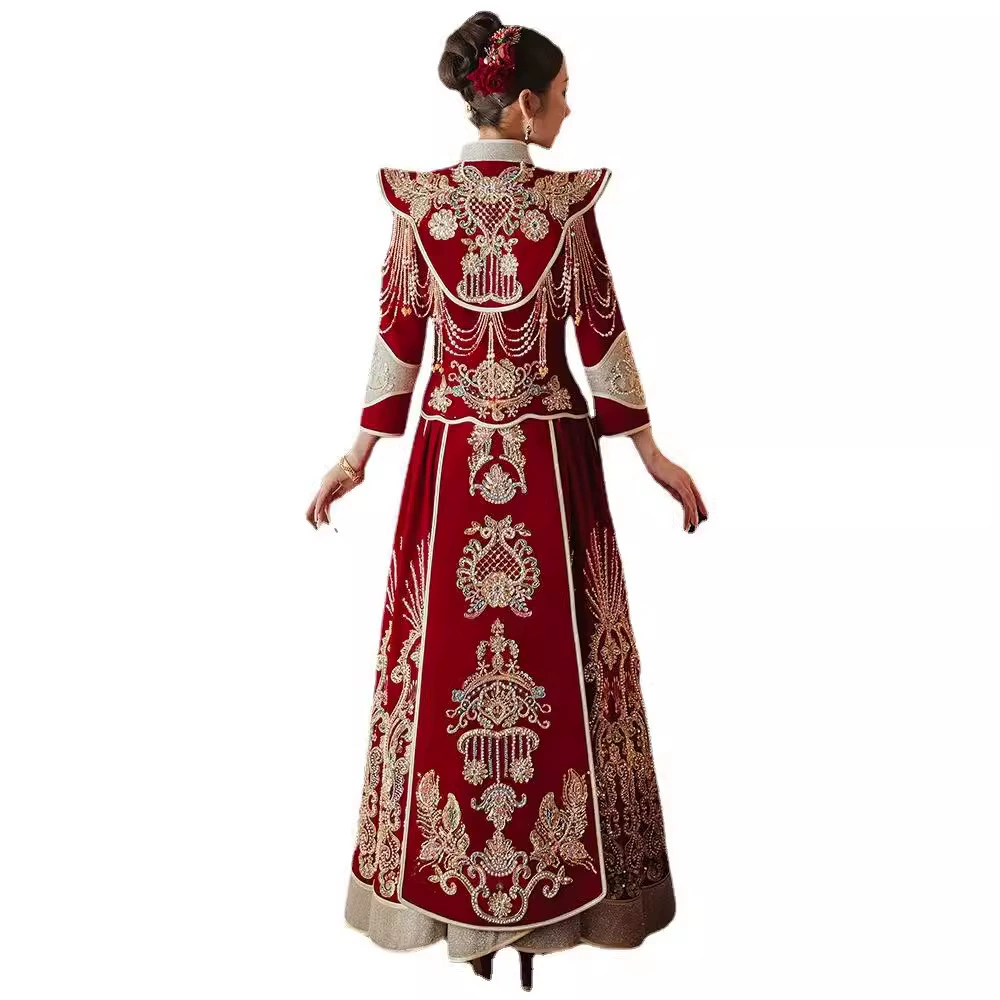 Heavy Gong Red Xiuhe Grand Broissance 2024 новый шарф, темперамент, роскошная атмосфера, новый китайский свадебный наряд лето