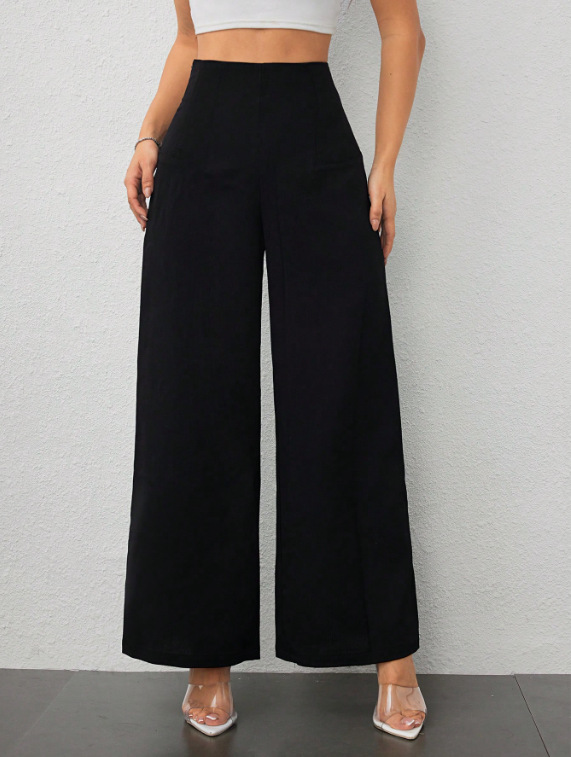 Pantaloni a gamba larga donna autunnali casual fluidi sfiancati_voghion.com