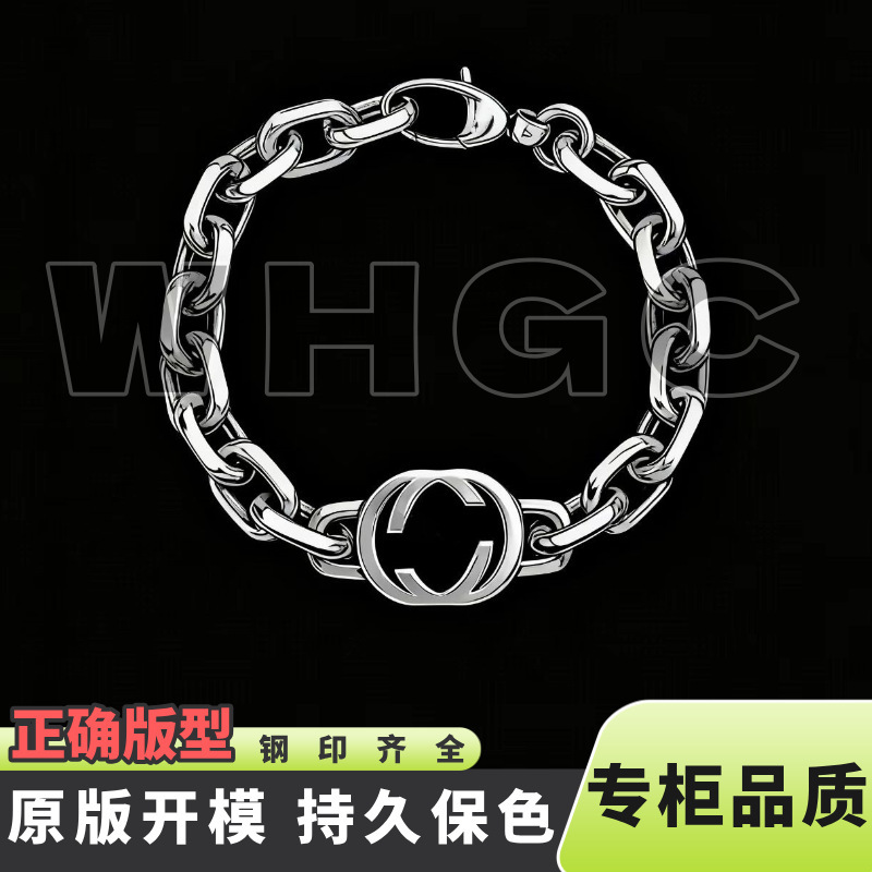 High-Quality Replica of the Original Silver Double-G Interlocking Large g Gucci Bracelet, Unisex, Versatile, Couple's Style