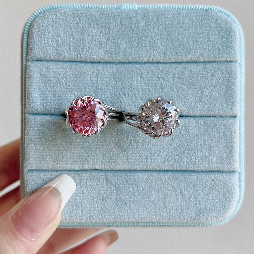 Fashion Flower Sterling Silver Plating Zircon Rings 1 Piece