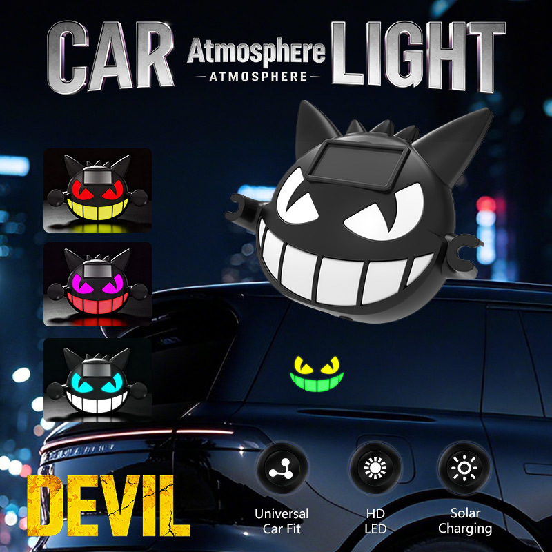 Cross-border car decorative light Halloween solar-powered wireless evil demon eye LED warning ambient light dynamic