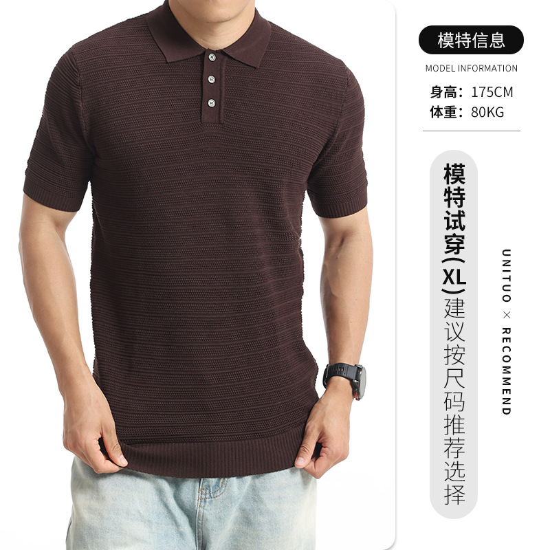 Europa y América transfronterizos hombre hielo de punto polo camisa de manga corta hombre de verano de negocios casual de alto nivel con solapas hombre