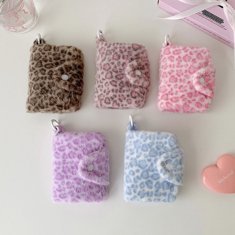High-Quality Leopard Print Coin Purse, Autumn and Winter Plush Bi-Fold Bank Card Storage Bag, Student Portable Niche Wallet