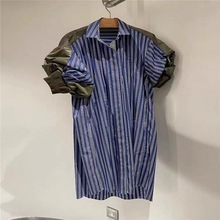 FOG SACAI SS24春夏裙子宽松衬衣撞色POLO领泡泡袖条纹衬衫连衣裙