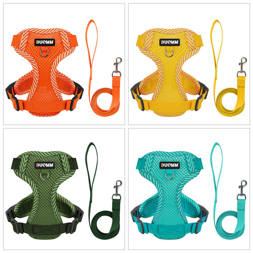 Cross-border new product dog harness, small dog breathable pet harness, breathable printed dog leash wholesale