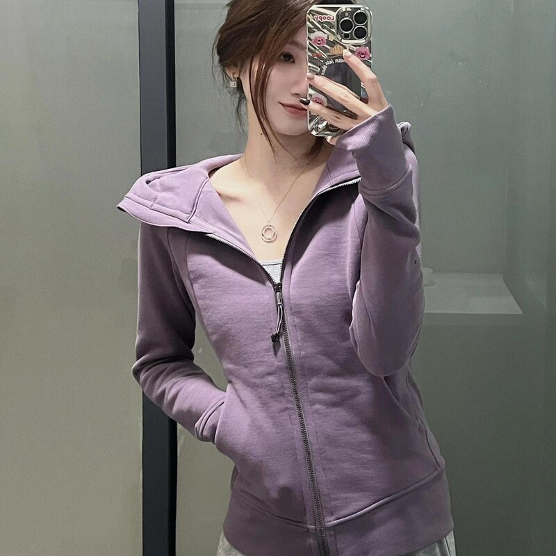 lulu original Scuba women's embroidered hooded slim-fit sweatshirt, full-zip cardigan, fleece-lined yoga wear, casual sportswear