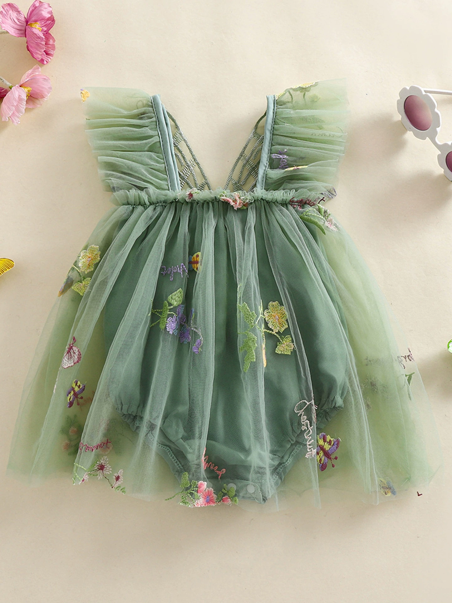 2025 новое европейское и американское милое сетчатое платье для девочки с бабочками и цветами, кросс-граничная доставка