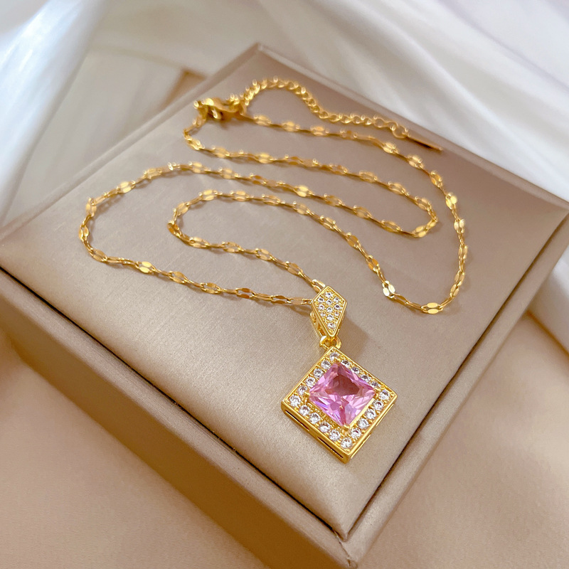 Fashion Rhombus Stainless Steel Copper Plating Inlay Zircon Pendant Necklace 1 Piece