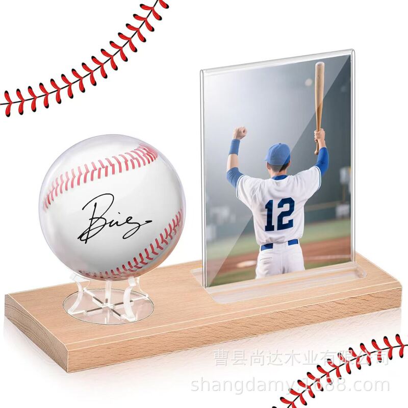 Simple Wooden Square Baseball Display Base Softball Golf Ball Display Stand Signature Ping Pong Ball Collection Rack