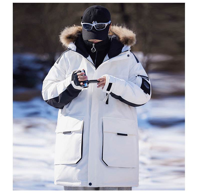 La faction chaude à la mode pour l'automne et l'hiver surmonte le simple grand col en fourrure, les hommes blancs amples et résistants au froid, mi-longs et longs_voghion.com