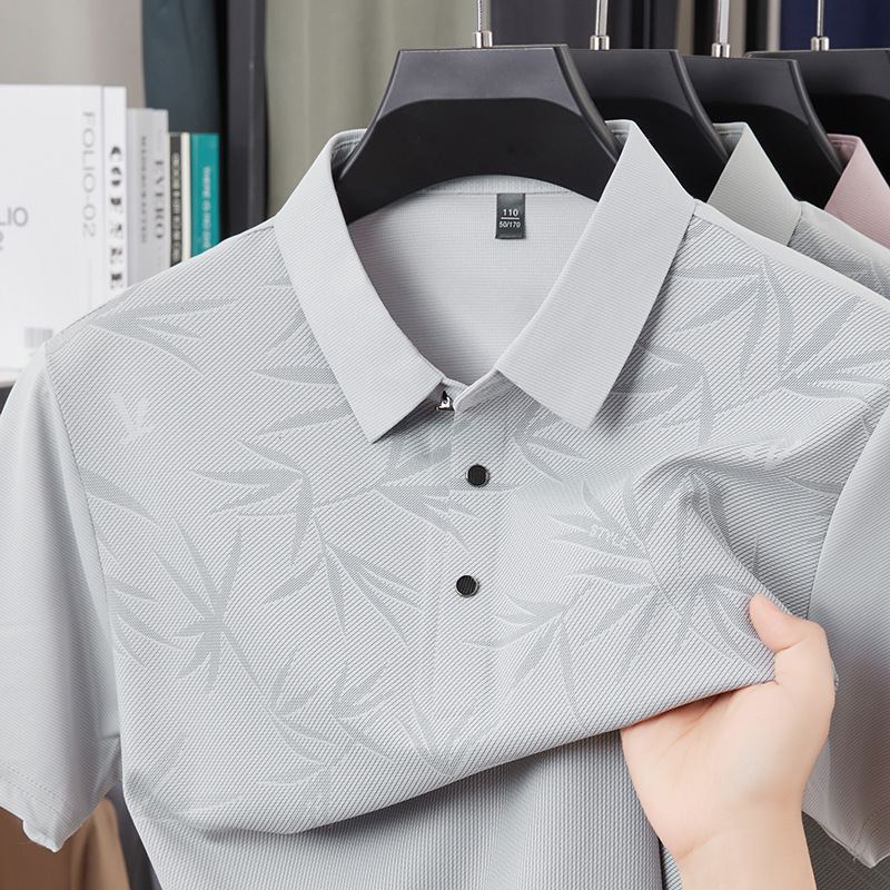 Men's Summer New Luxury Casual Printed Short-Sleeve Polo Shirt with Silk, Turn-Down Collar, Middle-Aged Men's T-Shirt Wholesale