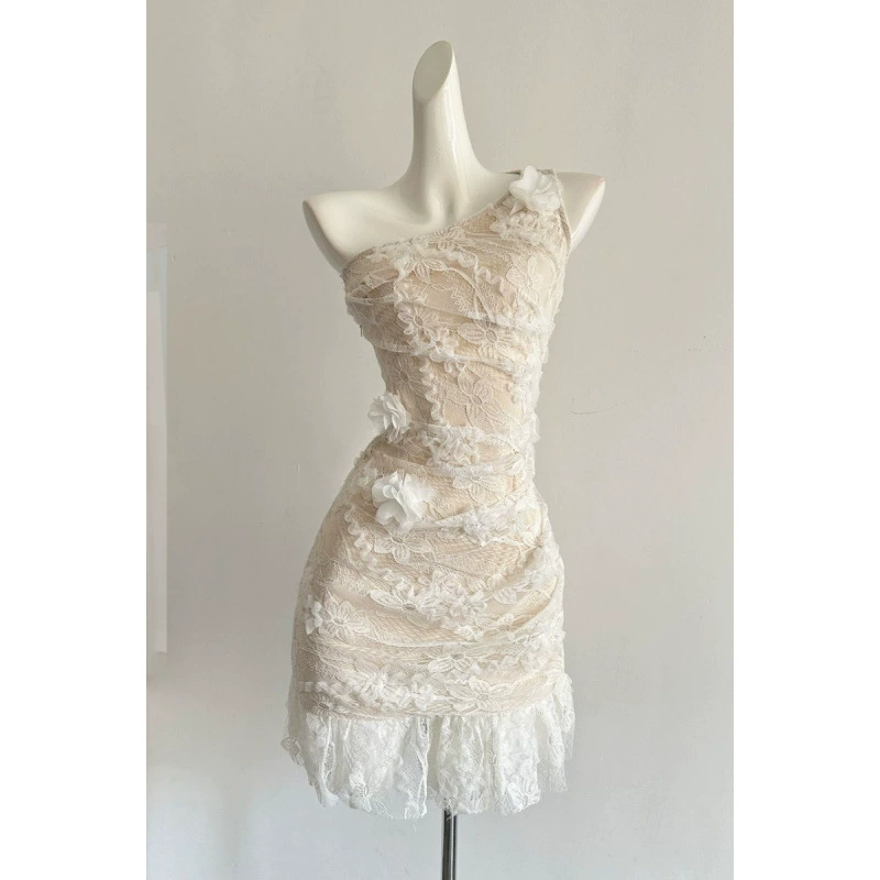 Белые розы сладкие ветры трехмерные цветы на талии тонкие бедра кружевное платье женское платье на плечо