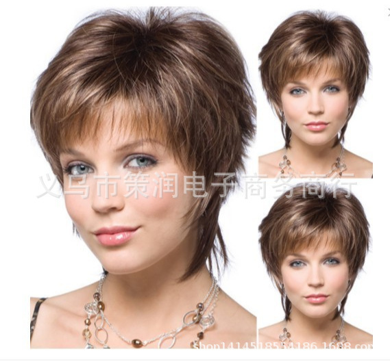 European and American wig foreign trade female dyed curly hair chemical fiber high temperature silk gradient color mixed brown headgear