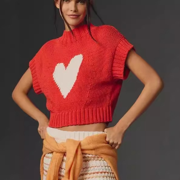 Amazon Cross-Border Heart Vest Aliexpress 2025 Summer European and American Sweater Foreign Trade Short-Sleeved New Fashion