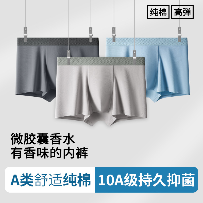 Ginseng Goji Essence Pantalones de hombre algodón 10A inhibidor de bacterias entrepierna de color sólido para hombres Pantalones de ángulo plano perfumado para hombres