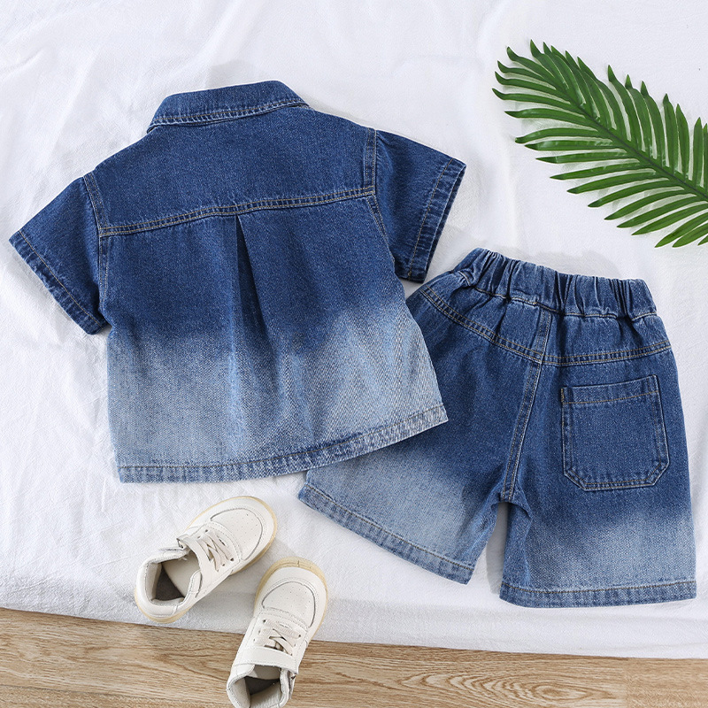 5291 Traje de verano para niños Camisa de manga corta de mezclilla degradada Ropa para niños Ropa hermosa Traje delgado de dos piezas para niños