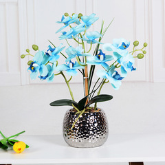 Phalaenopsis Silver Pot Miniature Plant – Artificial Flower Decorative Bouquet with Realistic Texture, Perfect for Home Dining Tables and Office Desk Decorations