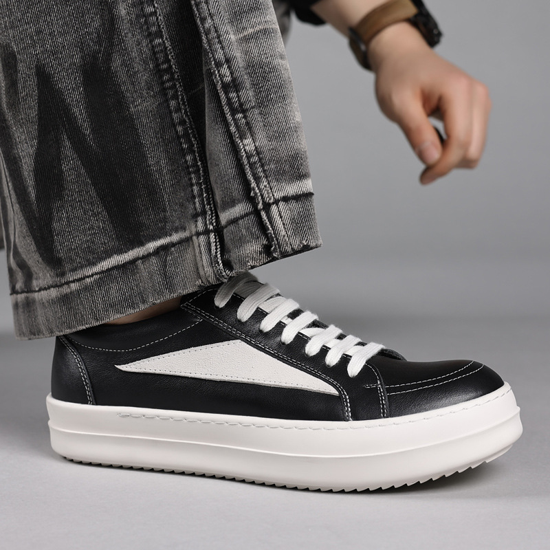 Ro zapatos de hombre de cuero respirado nicho de moda casual zapatos de hombre zapatos de pan americano zapatos de hombre con suela gruesa