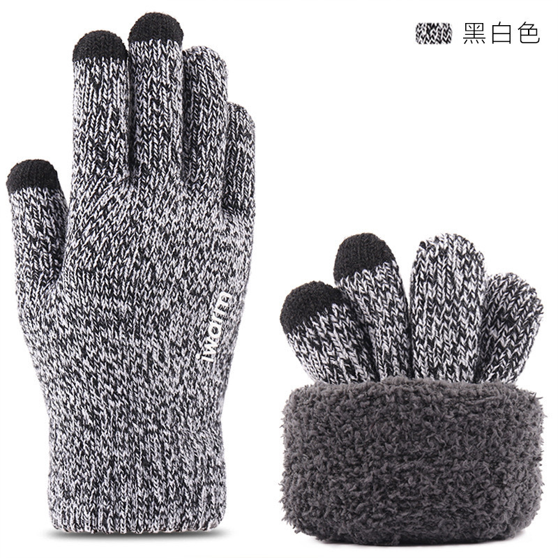 保温手袋の新型ベルベットは北極絨毛の冬のタッチパネルのニット手袋の男性の屋外二重防風を厚くした|undefined