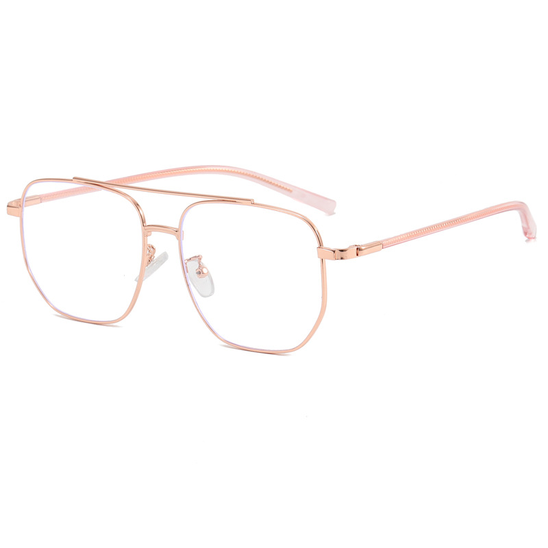 Gafas de luz azul marco de los hombres de moda pu guapo marco grande cara grande que adelgaza gafas lisas metal doble haz mismo estilo marco de gafas de borde dorado