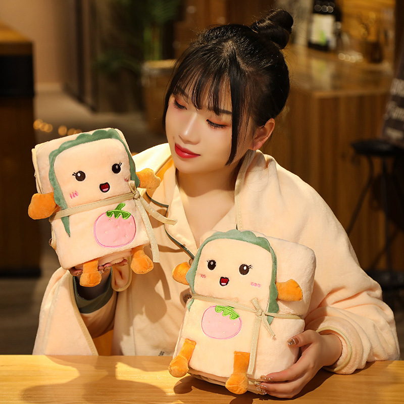 Cartoon Toast peluche oficina siesta pan franela pequeña manta aire acondicionado una sola manta de almacenamiento