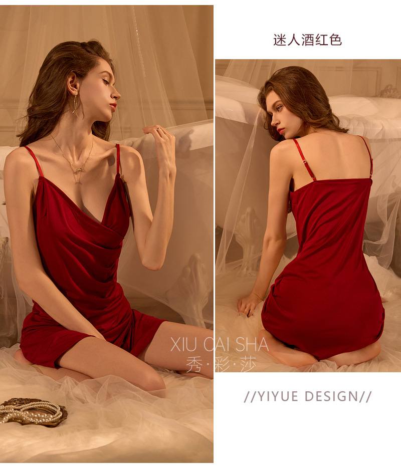 Sexy V-Neck Low-Cut Mini Dress with Robe, Panties and Open-Crotch Stockings — detail image 18