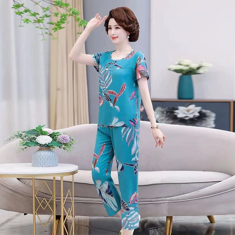Pijama, set for elderly, with short sleeve, for middle age, plus size