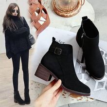 2024年新款靴子女短靴冬新款真皮马丁靴网红瘦瘦靴英伦风粗跟百搭